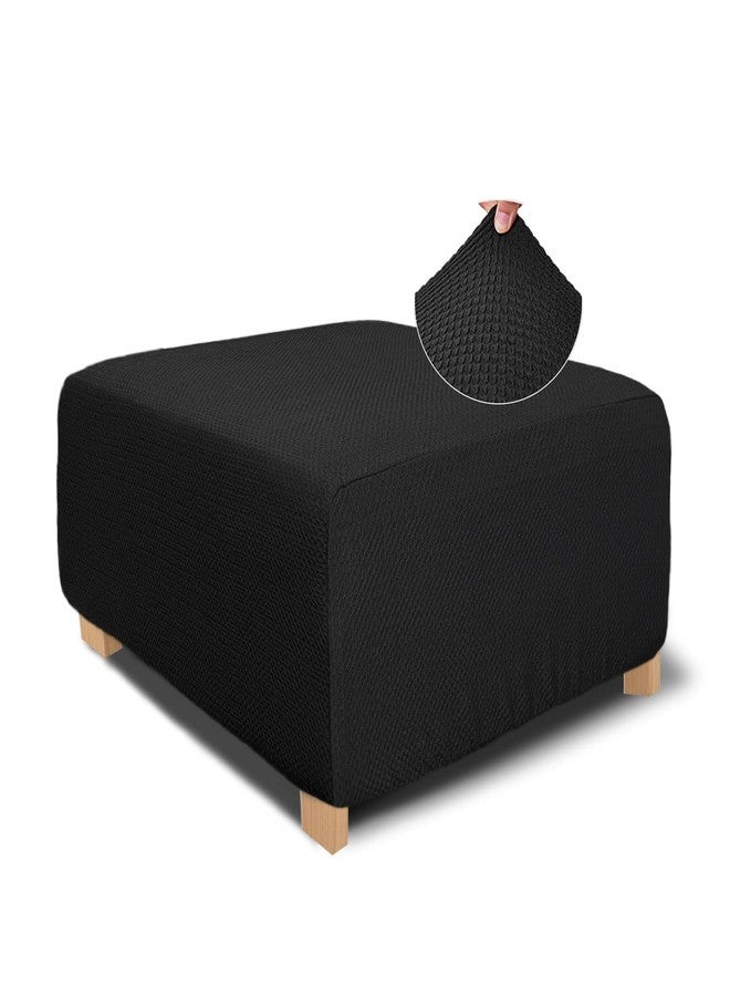 NeColorLife غطاء عثماني مربع من قماش الجاكار من NeColorLife، غطاء عثماني سميك قابل للتمدد، غطاء مسند قدم مناسب للعثمانيات المربعة والمستطيلة كبيرة الحجم، مقاس كبير، أسود - Image 1